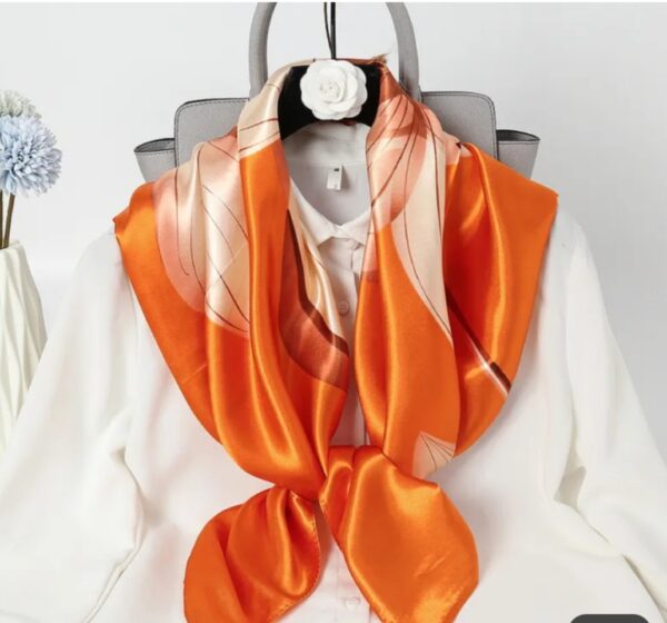 Orange color satin square satin floral print scarf/stole