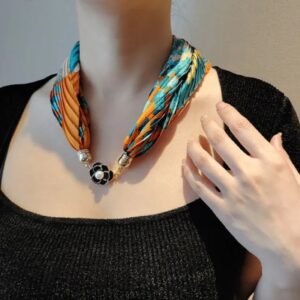 multicolor fabric necklace scarf with magnetic botton