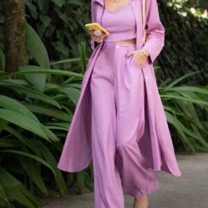 purple color long jacket and pant