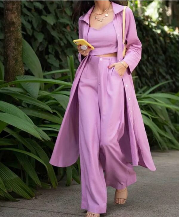 purple color long jacket and pant