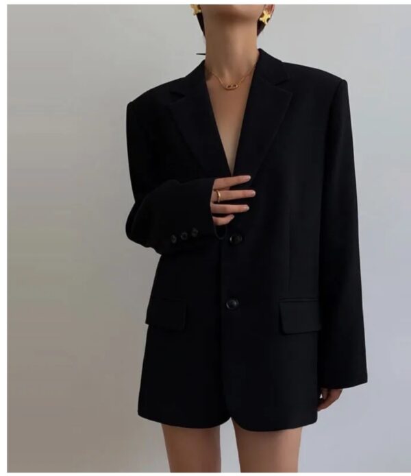 women wearing black color long blazer