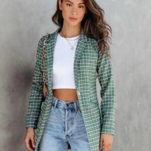 green color checked printed blazer