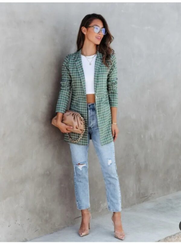 green color checked printed blazer