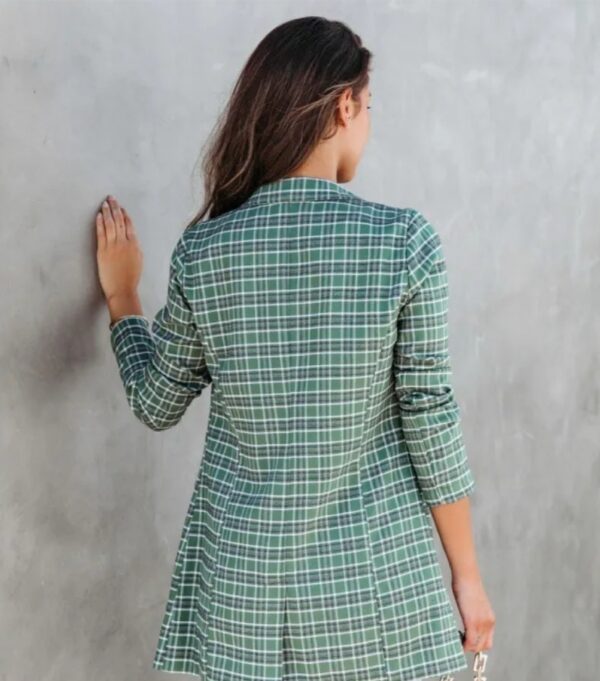 green color checked printed blazer