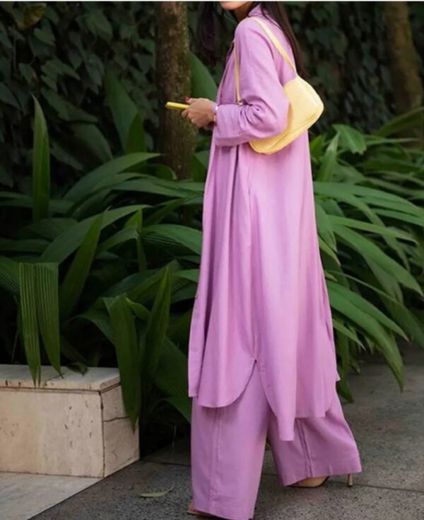 purple color long jacket and pant