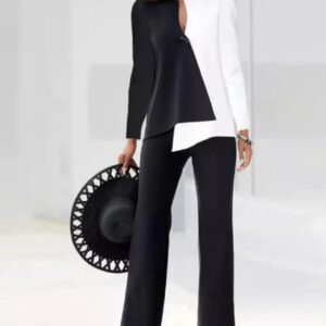 Black and white color top and pant set wearing women