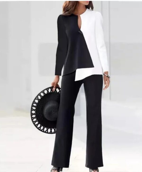 Black and white color top and pant set wearing women