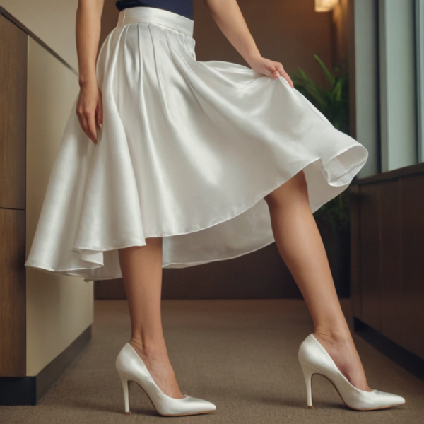 white satin pleated skirt