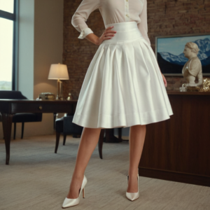 white satin pleated skirt