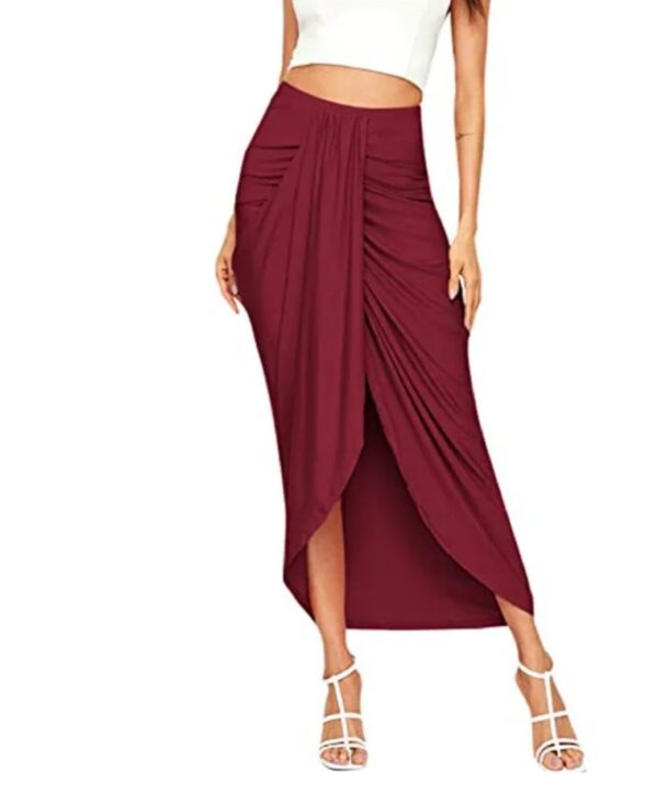 marron color wrapped asymmetrical formal skirt