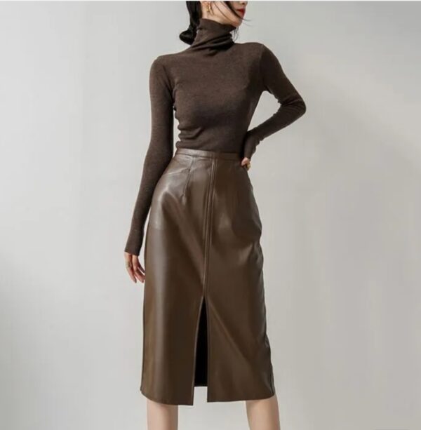 brown color leather skirt