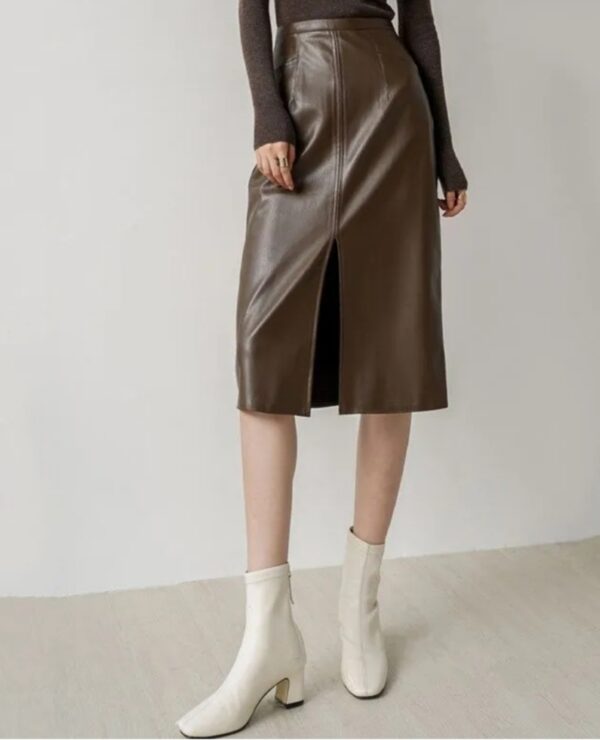 brown color leather skirt