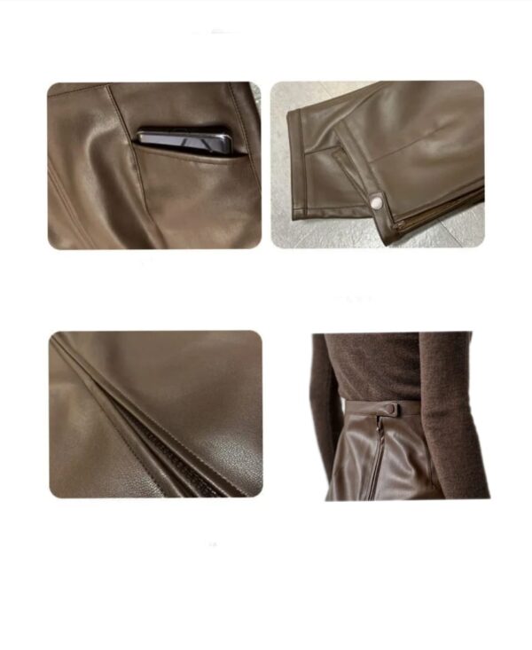 brown color leather skirt