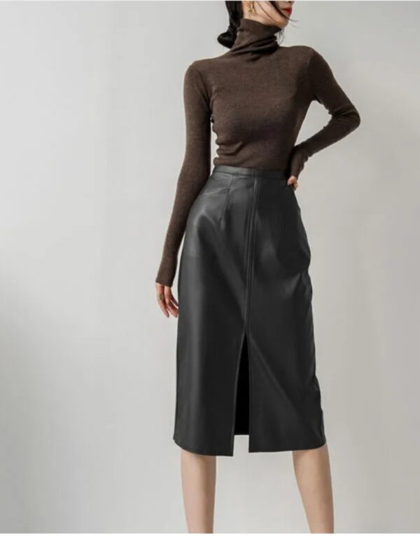 brown color leather skirt