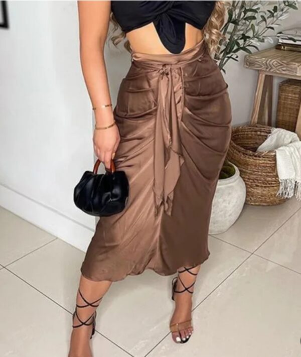 brown color satin skirt for women's