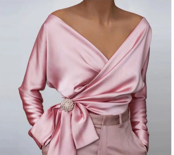 Off-shoulder wrap Satin long sleeves top