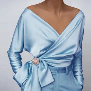 Off-shoulder wrap Satin long sleeves top