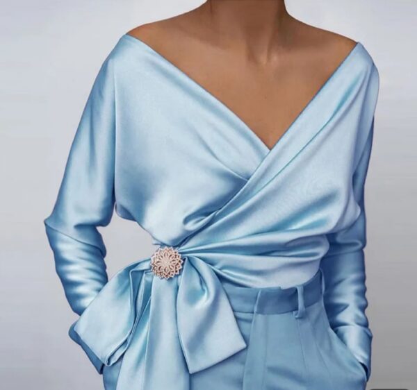 Off-shoulder wrap Satin long sleeves top