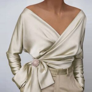 Off-shoulder wrap Satin long sleeves top