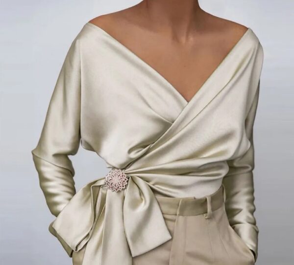 Off-shoulder wrap Satin long sleeves top