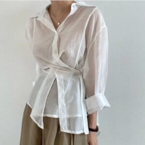 Wrap organza top long sleeves