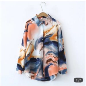 Marbel print satin chiffon formal shirt