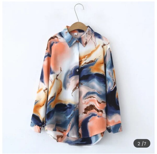 Marbel print satin chiffon formal shirt