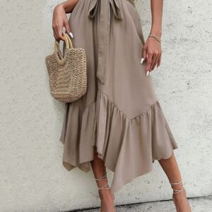 khaki color asymmetrical skirt