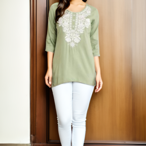 Embroidered mint green cotton top