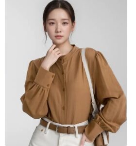 Mandarin collar brown shirt