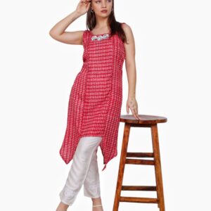 Red Asymmetrical pure cotton dress